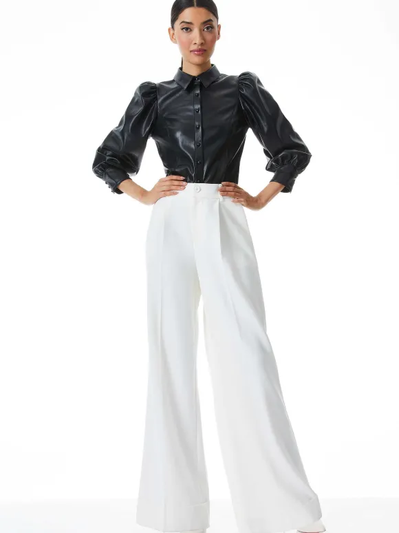 Nadine Vegan Leather Button Down | Alice and Olivia Clearance