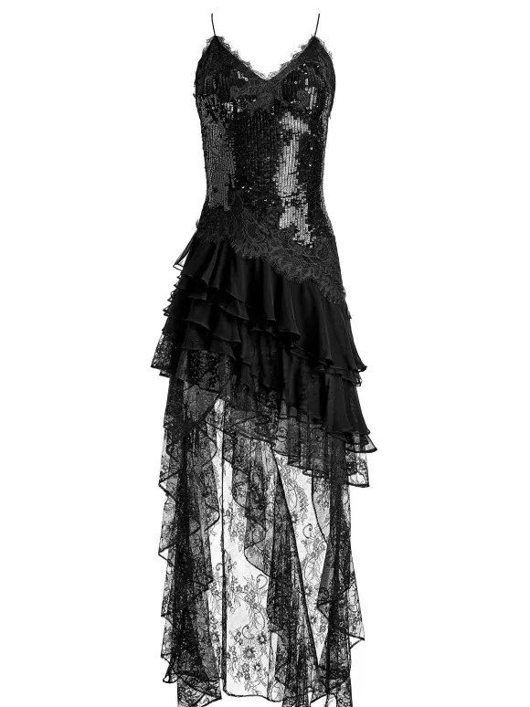 Nelia Sequined High Low Ruffled Maxi Dress | Alice and Olivia Discount