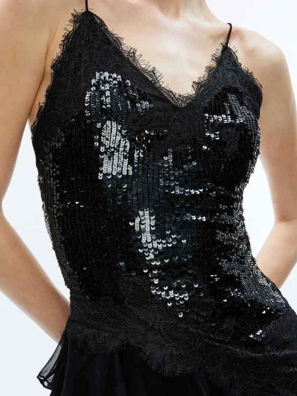 Nelia Sequined High Low Ruffled Maxi Dress | Alice and Olivia Discount