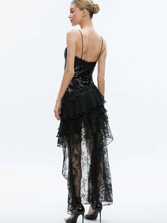 Nelia Sequined High Low Ruffled Maxi Dress | Alice and Olivia Discount
