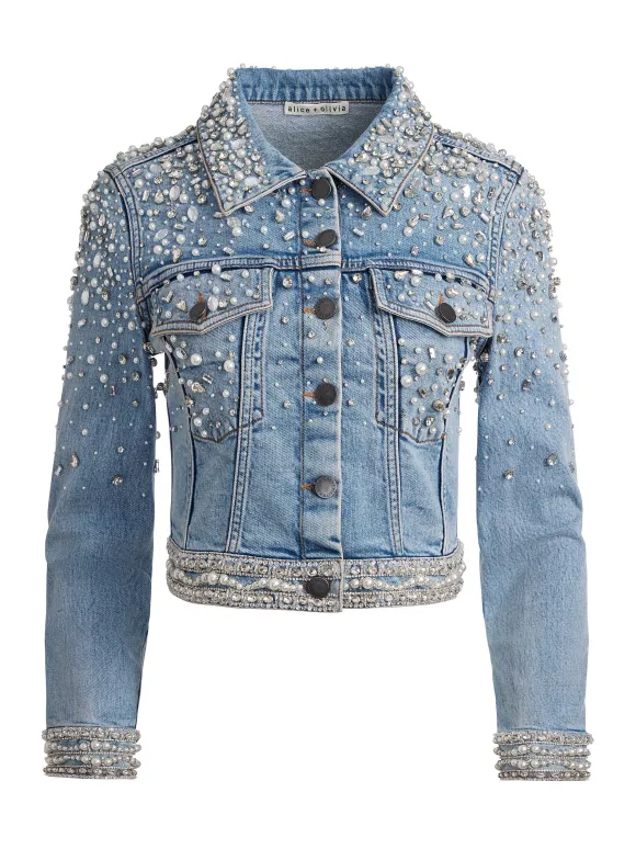 Nelson Embellished Fitted Denim Jacket | Alice and Olivia Cheap