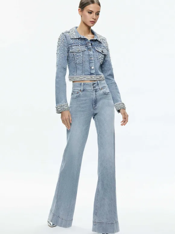 Nelson Embellished Fitted Denim Jacket | Alice and Olivia Cheap