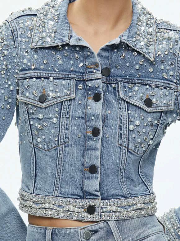 Nelson Embellished Fitted Denim Jacket | Alice and Olivia Cheap