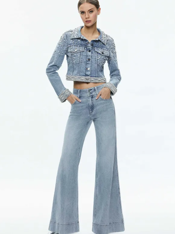 Nelson Embellished Fitted Denim Jacket | Alice and Olivia Cheap