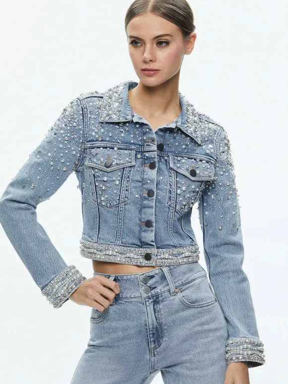 Nelson Embellished Fitted Denim Jacket | Alice and Olivia Cheap