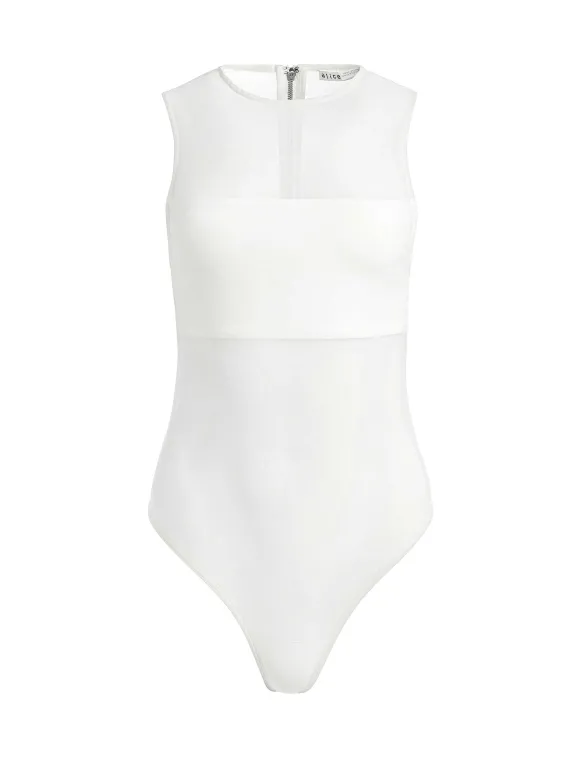 Nichol High Neck Sleeveless Mesh Bodysuit | Alice and Olivia Discount