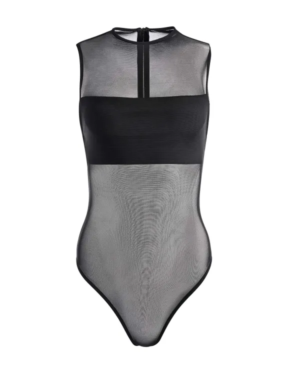Nichol High Neck Sleeveless Mesh Bodysuit | Alice and Olivia New