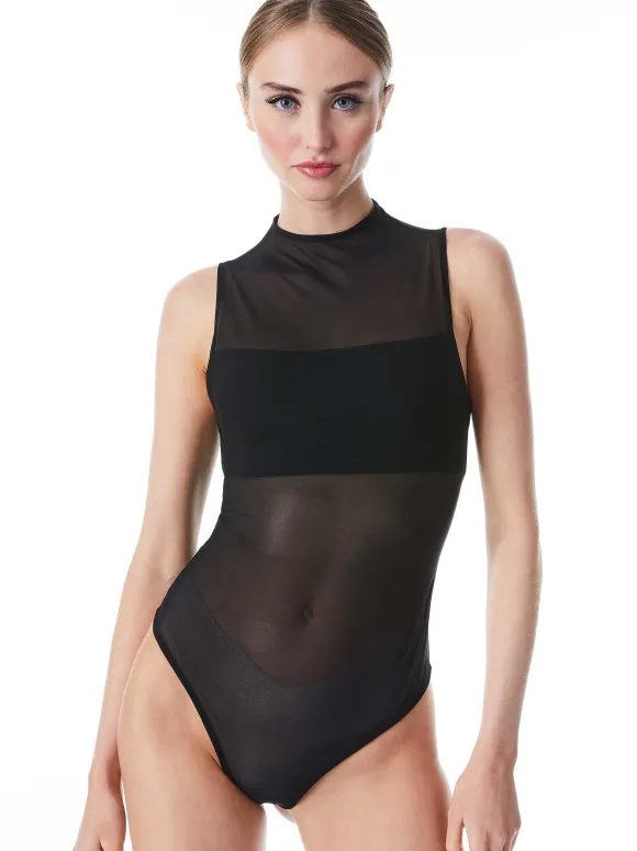 Nichol High Neck Sleeveless Mesh Bodysuit | Alice and Olivia New