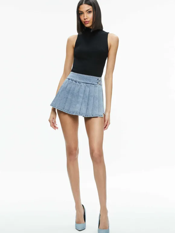 Noah Denim Pleated Skort | Alice and Olivia Flash Sale