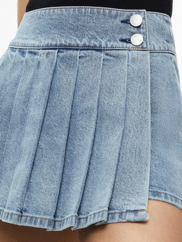 Noah Denim Pleated Skort | Alice and Olivia Flash Sale