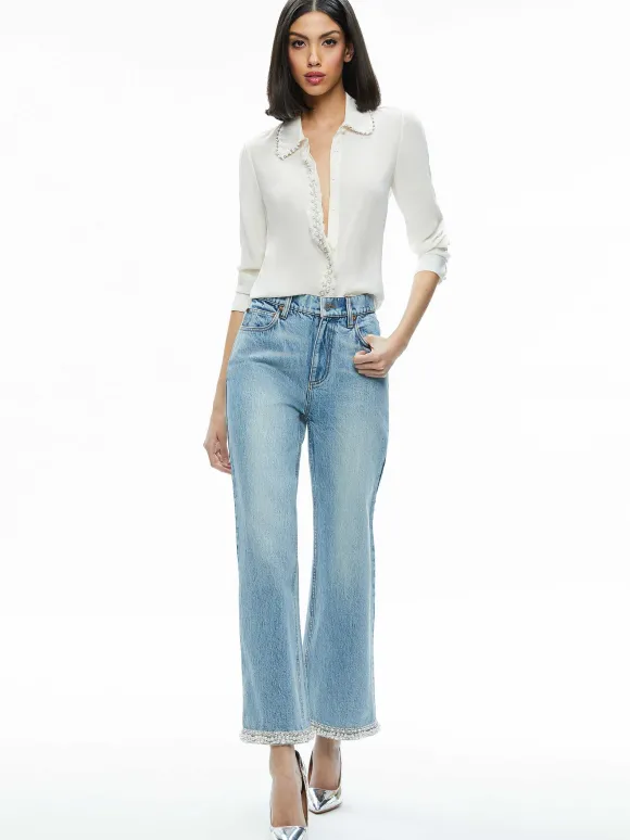 Ora High Rise Embellished Jean | Alice and Olivia Clearance