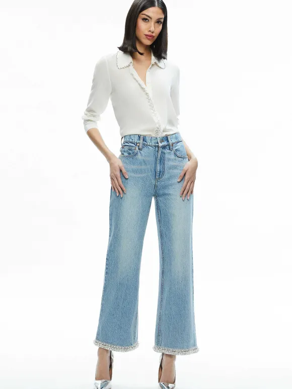 Ora High Rise Embellished Jean | Alice and Olivia Clearance
