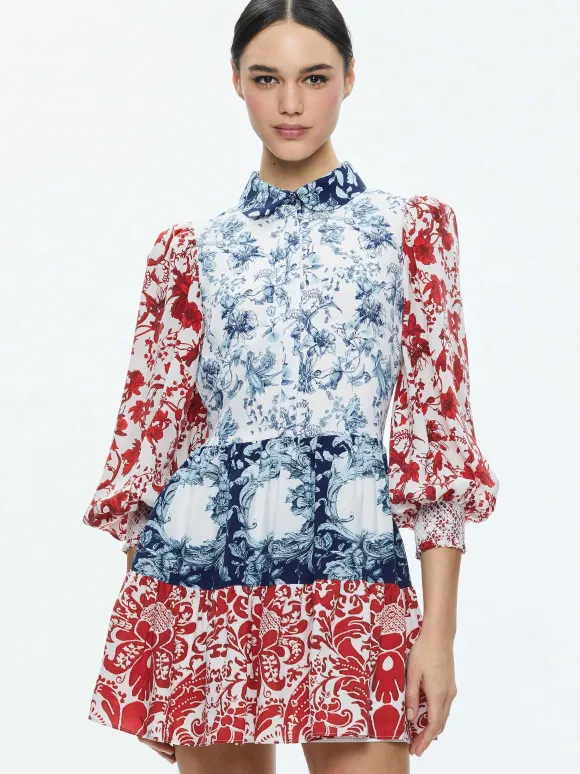 Paulie Tiered Blouson Sleeve Mini Dress | Alice and Olivia Hot