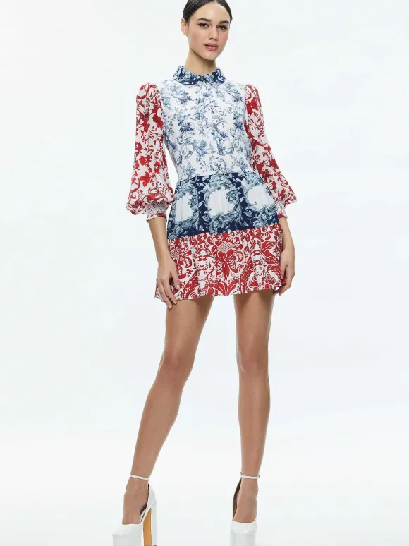 Paulie Tiered Blouson Sleeve Mini Dress | Alice and Olivia Hot