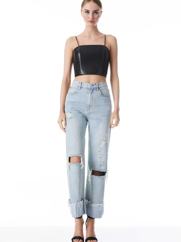 Pearle Vegan Leather Spaghetti Strap Bustier | Alice and Olivia Flash Sale