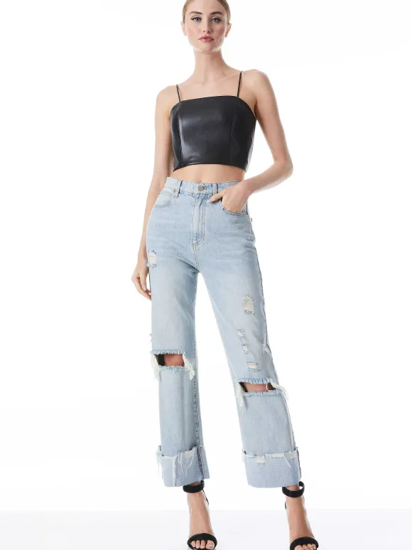 Pearle Vegan Leather Spaghetti Strap Bustier | Alice and Olivia Flash Sale