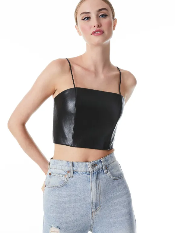 Pearle Vegan Leather Spaghetti Strap Bustier | Alice and Olivia Flash Sale