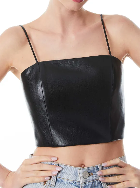 Pearle Vegan Leather Spaghetti Strap Bustier | Alice and Olivia Flash Sale