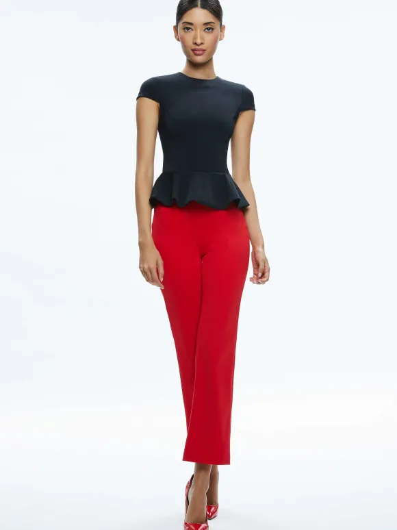 Poppy Crew Neck Cap Sleeve Peplum Top | Alice and Olivia Best
