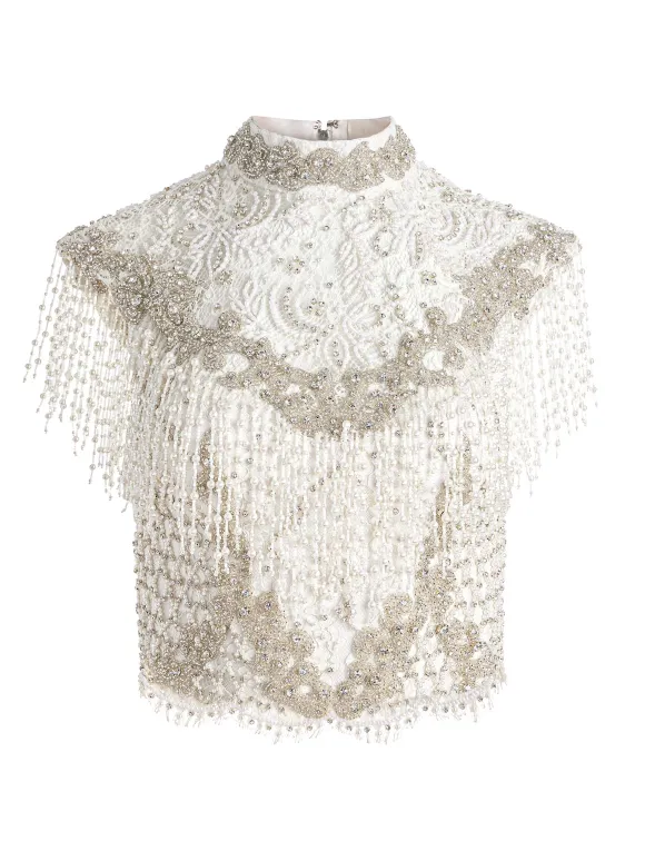 Pria Embellished Mock Neck Fringe Top | Alice and Olivia Fashion