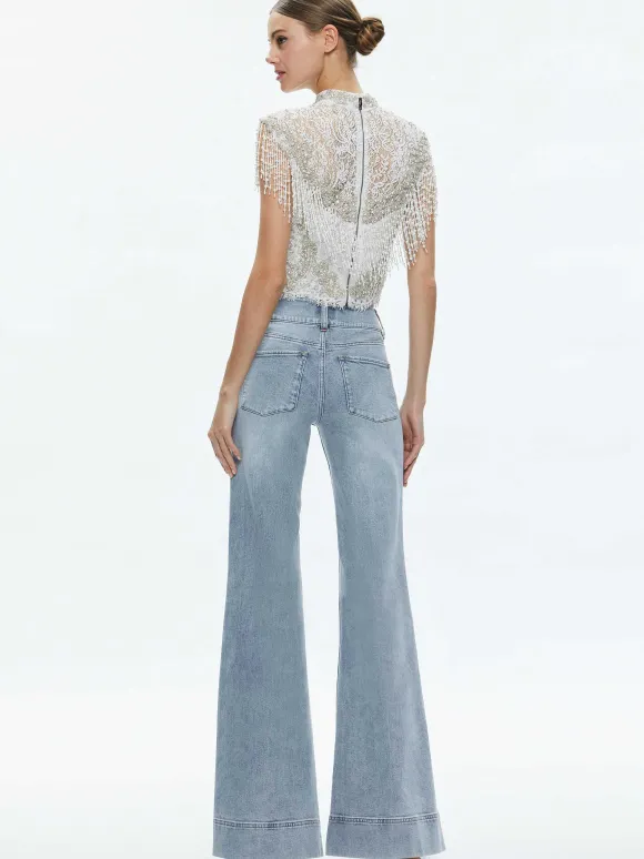 Pria Embellished Mock Neck Fringe Top | Alice and Olivia Fashion