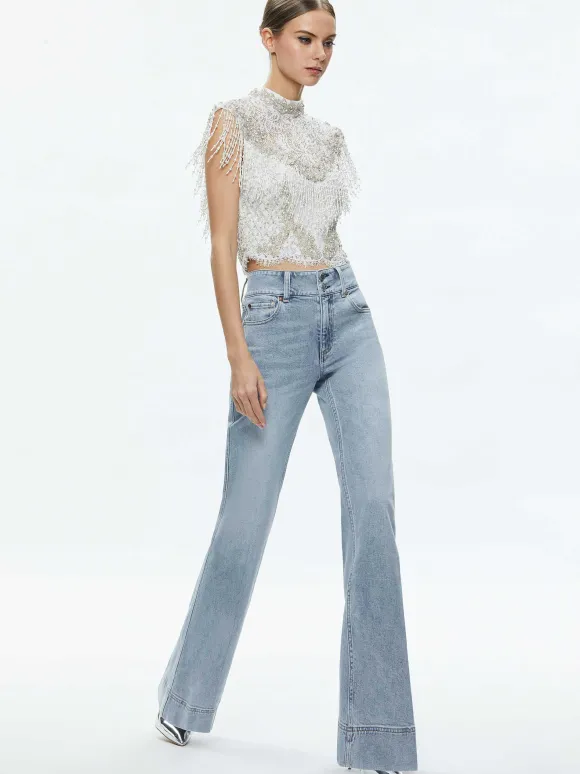 Pria Embellished Mock Neck Fringe Top | Alice and Olivia Fashion