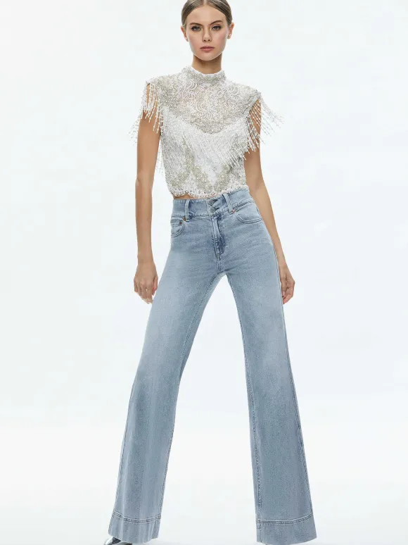 Pria Embellished Mock Neck Fringe Top | Alice and Olivia Fashion