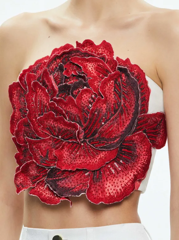 Randie Floral Applique Crop Top | Alice and Olivia New