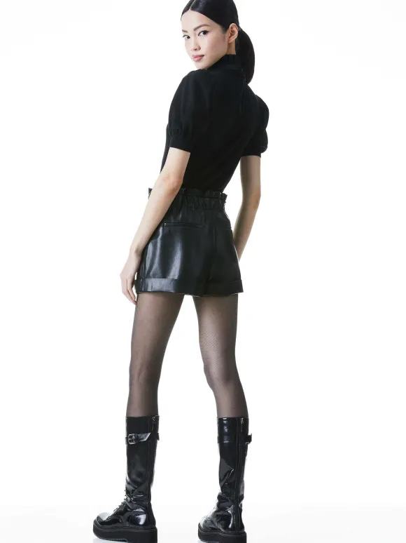 Reagan Vegan Leather Paperbag Short | Alice and Olivia Hot