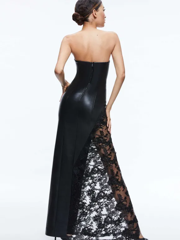 Retha Vegan Leather Lace Maxi Dress | Alice and Olivia Fashion