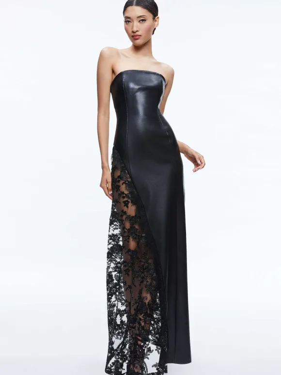 Retha Vegan Leather Lace Maxi Dress | Alice and Olivia Fashion