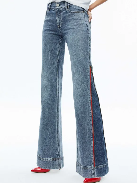 Rey Side Zipper Wide Leg Jean | Alice and Olivia Online