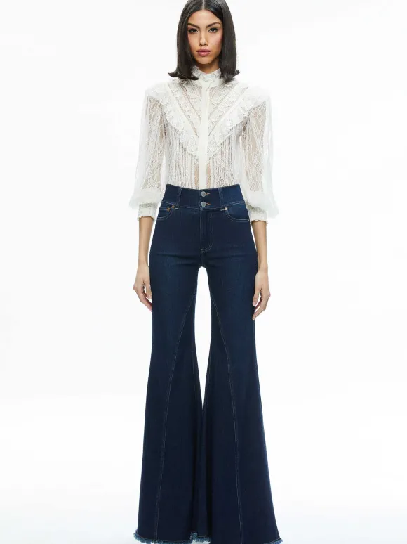 Rheba Mock Neck Button Front Lace Top | Alice and Olivia Clearance