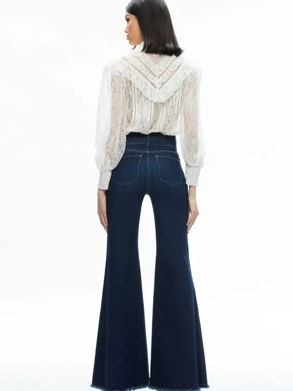 Rheba Mock Neck Button Front Lace Top | Alice and Olivia Clearance
