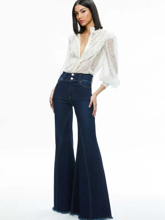 Rheba Mock Neck Button Front Lace Top | Alice and Olivia Clearance
