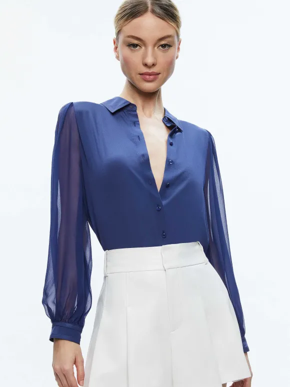 Roanne Blouson Sleeve Button Down | Alice and Olivia Cheap