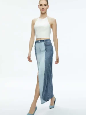Rye Denim Two Tone Maxi Skirt | Alice and Olivia Discount
