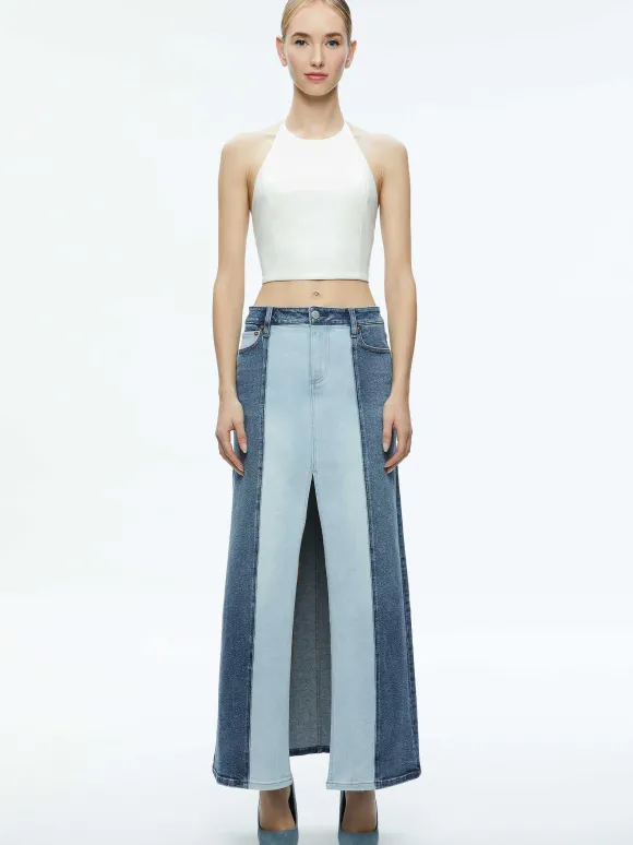 Rye Denim Two Tone Maxi Skirt | Alice and Olivia Discount