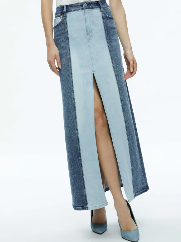Rye Denim Two Tone Maxi Skirt | Alice and Olivia Discount