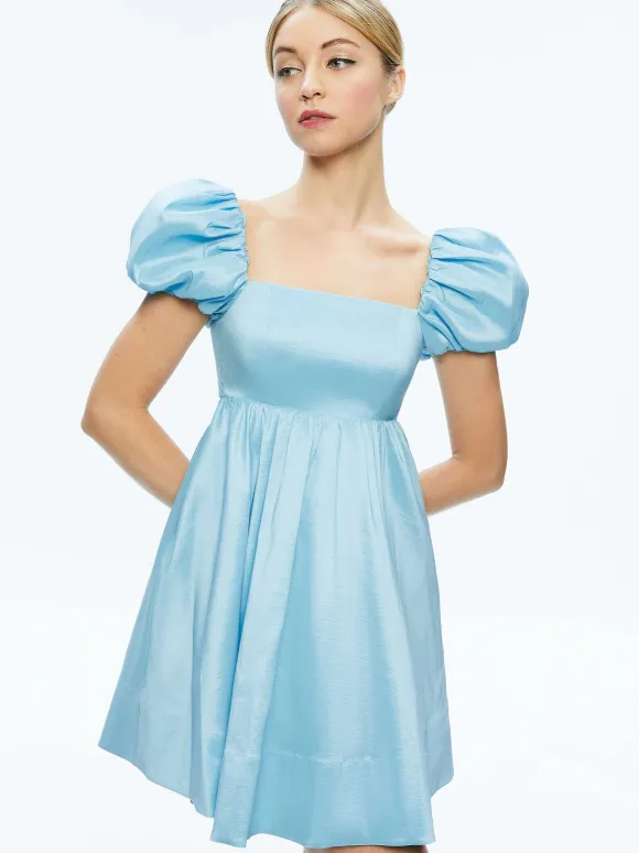 Sharilyn Bubble Sleeve Tie Back Mini Dress | Alice and Olivia Fashion