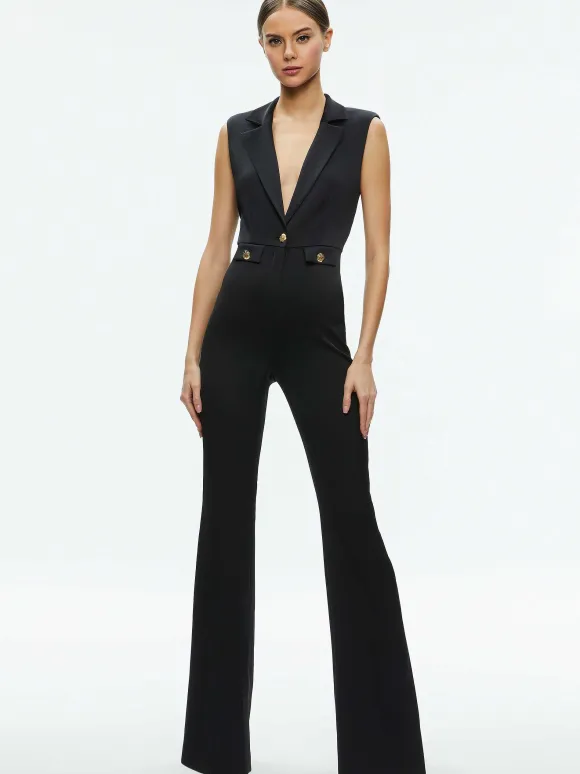 Shoshanna Sleeveless Tuxedo Jumpsuit | Alice and Olivia Discount