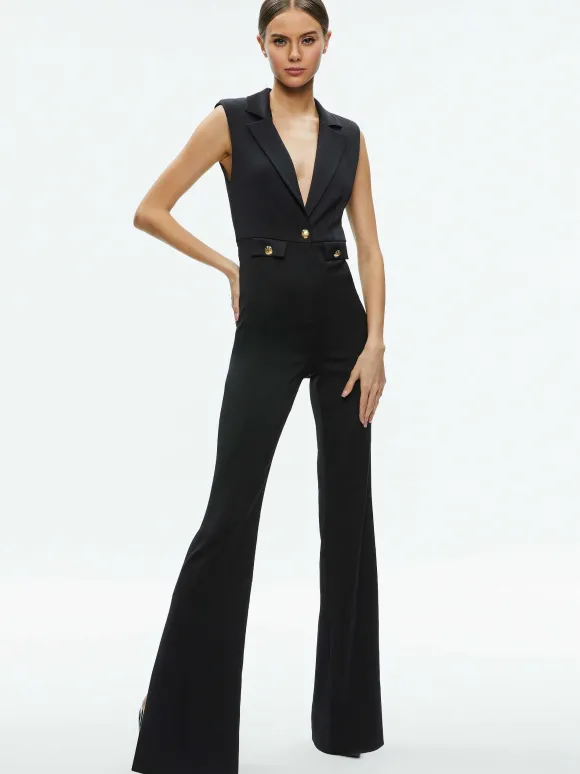 Shoshanna Sleeveless Tuxedo Jumpsuit | Alice and Olivia Discount