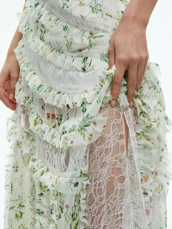 Sondra Tie Strap Lace Ruffled Maxi Dress | Alice and Olivia Hot