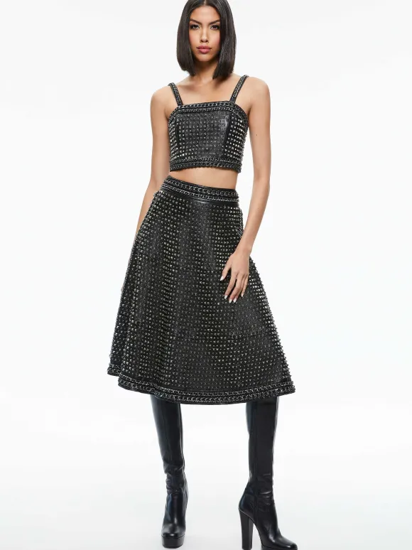 Sosie Studded Leather Midi Skirt | Alice and Olivia Flash Sale