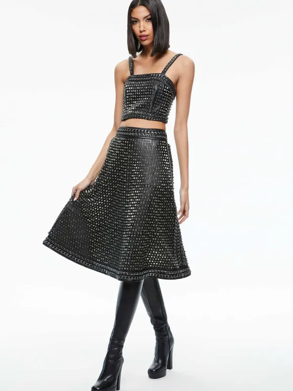 Sosie Studded Leather Midi Skirt | Alice and Olivia Flash Sale