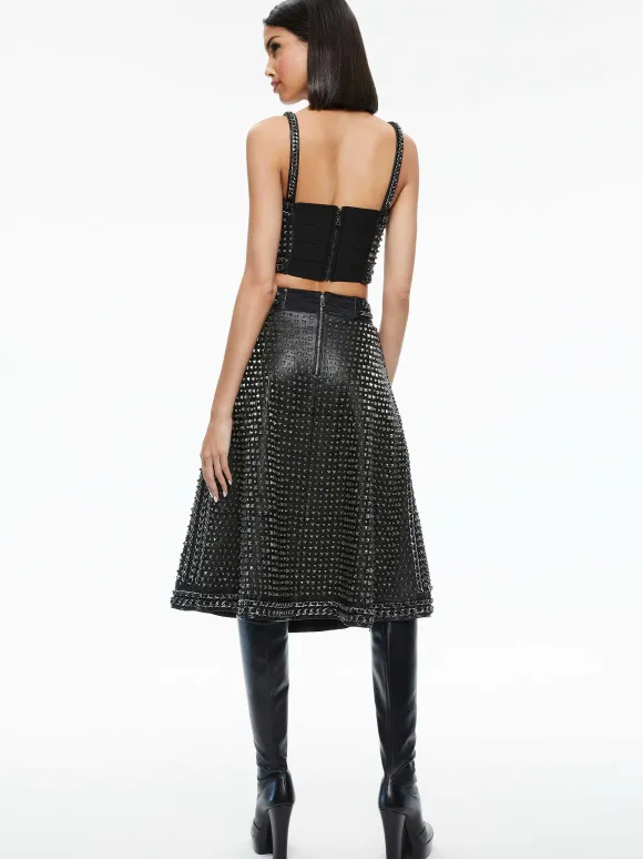 Sosie Studded Leather Midi Skirt | Alice and Olivia Flash Sale