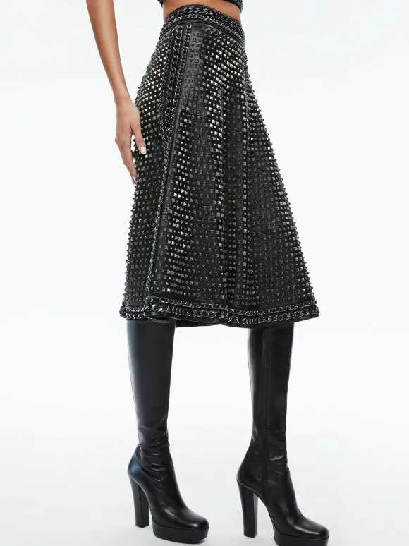 Sosie Studded Leather Midi Skirt | Alice and Olivia Flash Sale