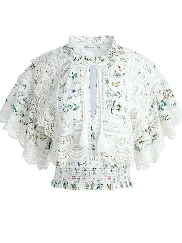 Tabitha Lace Button Front Cropped Blouse | Alice and Olivia Fashion
