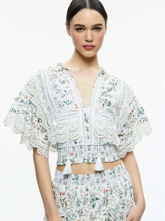 Tabitha Lace Button Front Cropped Blouse | Alice and Olivia Fashion
