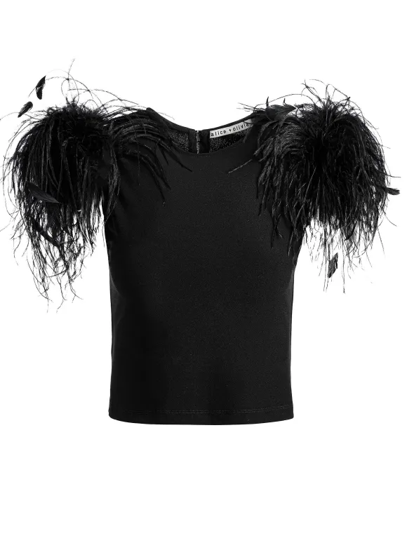 Tamica Feather Detail Top | Alice and Olivia Hot